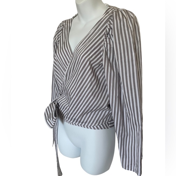 & Other Stories Stripe Puffed Sleeve Wrap Top Sz 2 - Picture 4 of 8